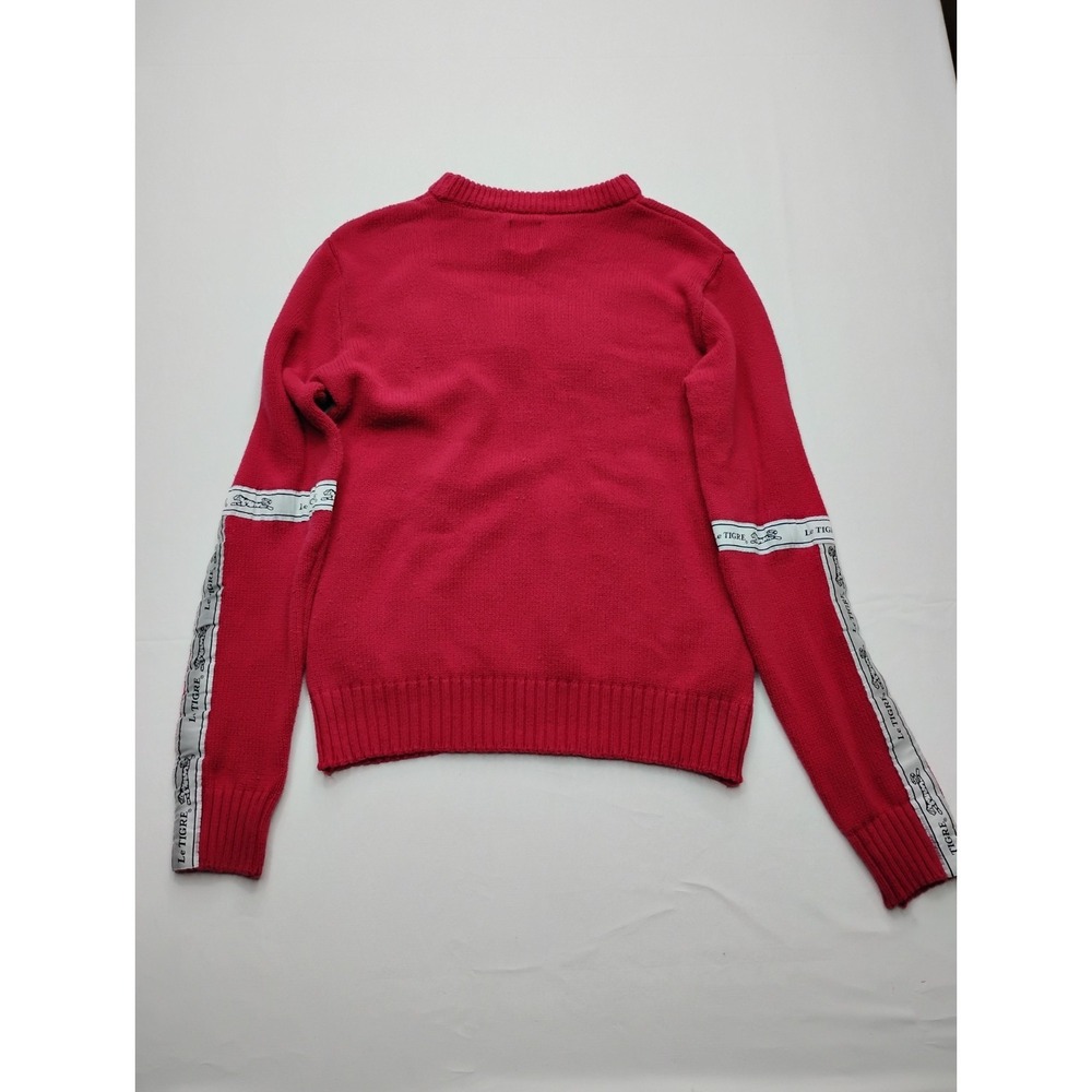 Le Tigre Red Sweater Kangaroo Pocket y2k Big White Tiger Logo Embroider M - Picture 12 of 13